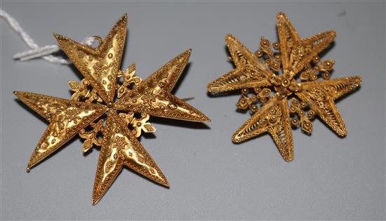 2 gold brooches cammelite and filligree